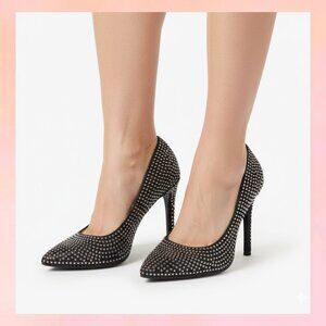 Maripe Rhinestone Studded Black Heels - Size 9.5